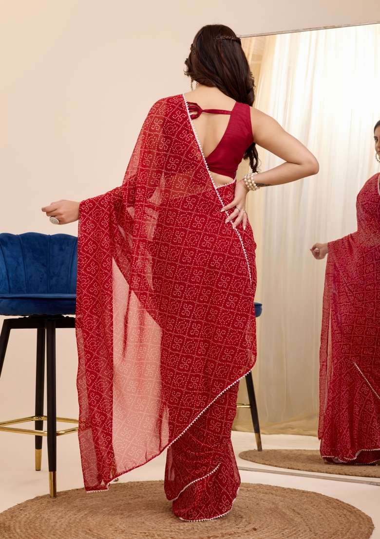 Maroon Embroidered Georgette Saree Set - Indya