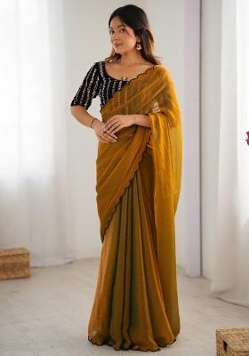 Yellow Embroidered Chiffon Saree Set
