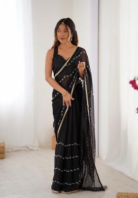 Black Embroidered Sitara Chiffon Saree Set