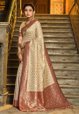 Maroon Embroidered Silk Saree Set