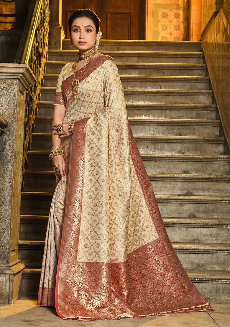 Maroon Embroidered Silk Saree Set - Indya