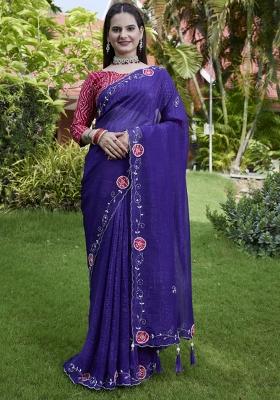 Purple Embroidered Chiffon Saree Set