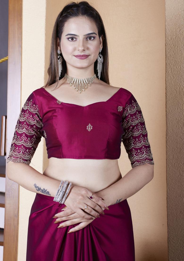 Maroon Embroidered Chiffon Saree Set