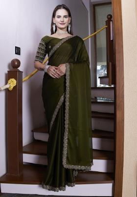 Green Embroidered Chiffon Saree Set