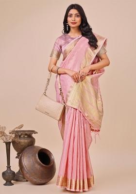Pink Embroidered Organza Saree Set