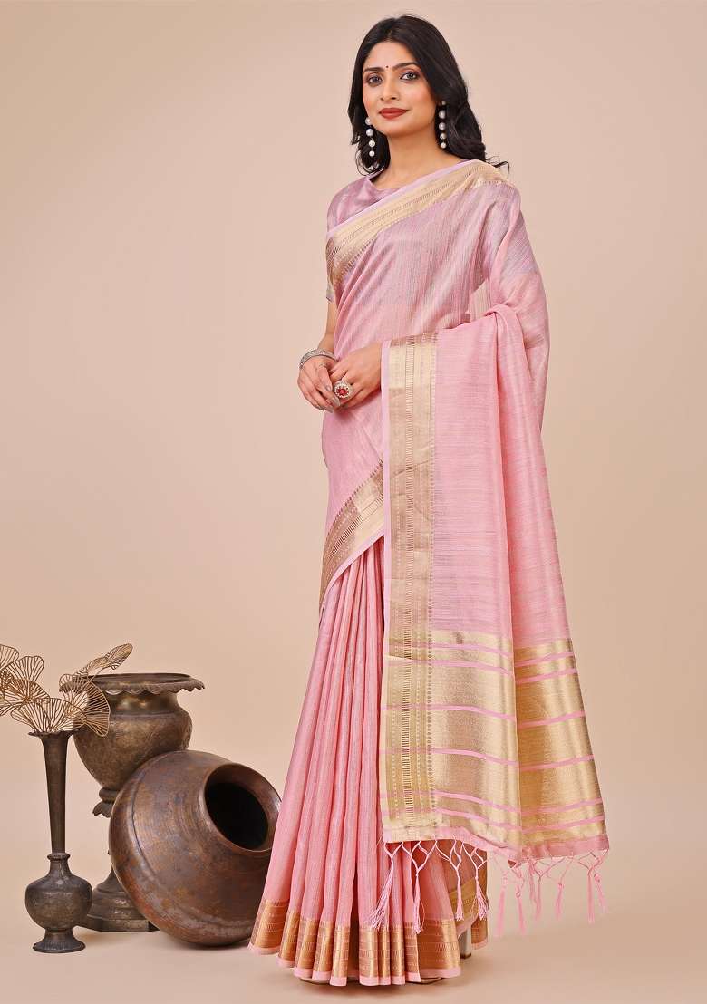 Pink Embroidered Organza Saree Set - Indya