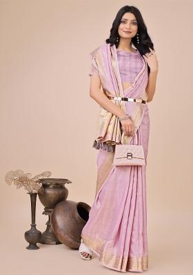Purple Embroidered Organza Saree Set