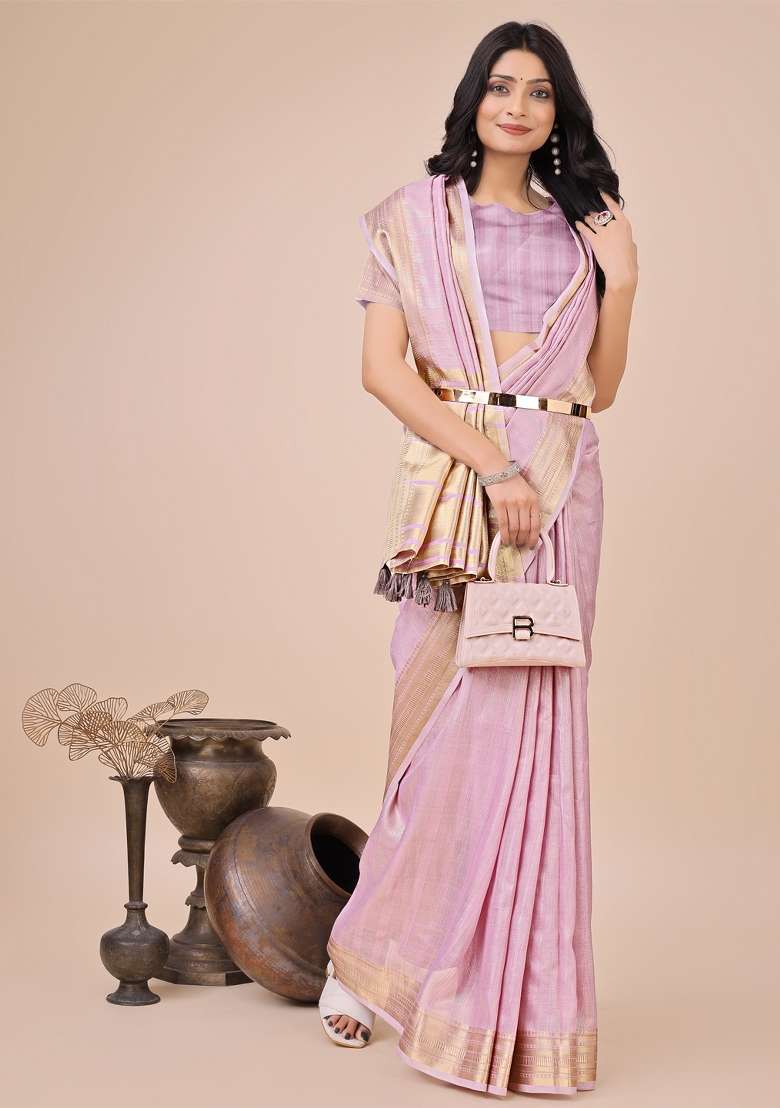 Purple Embroidered Organza Saree Set - Indya