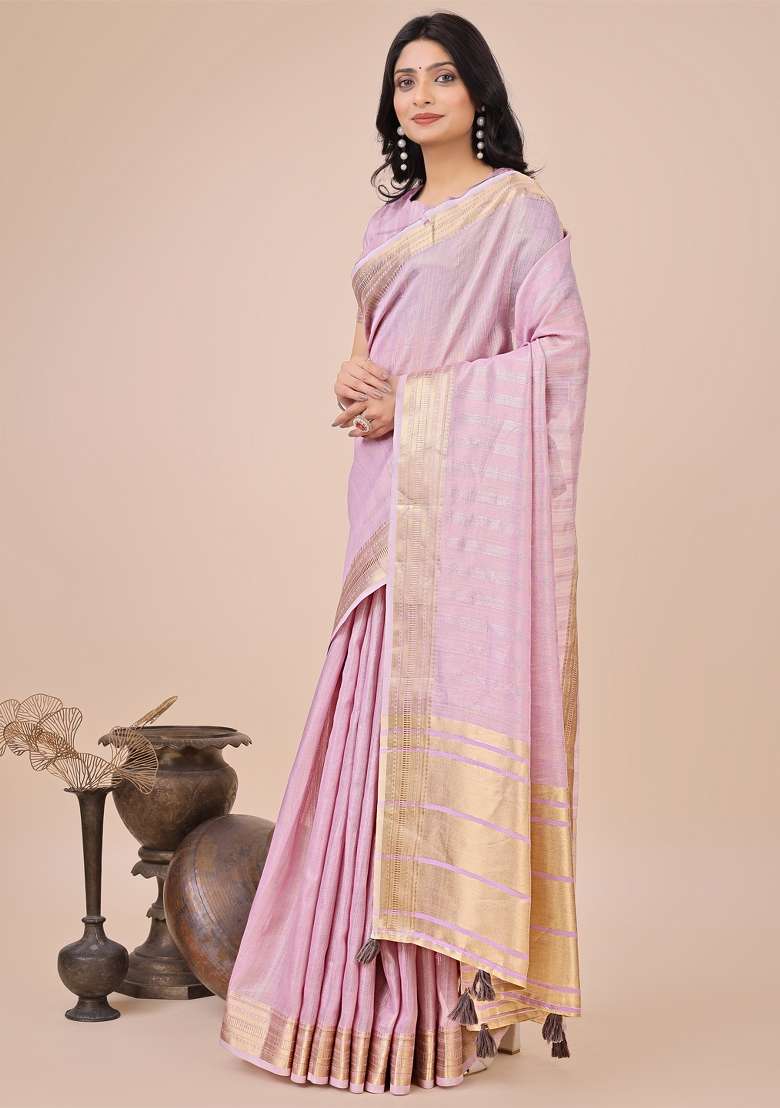 Purple Embroidered Organza Saree Set - Indya