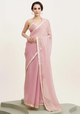 Pink Embroidered Chiffon Saree Set