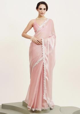 Pink Embroidered Organza Saree Set