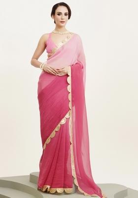 Pink Embroidered Chiffon Saree Set