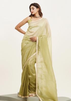 Green Embroidered Chiffon Saree Set
