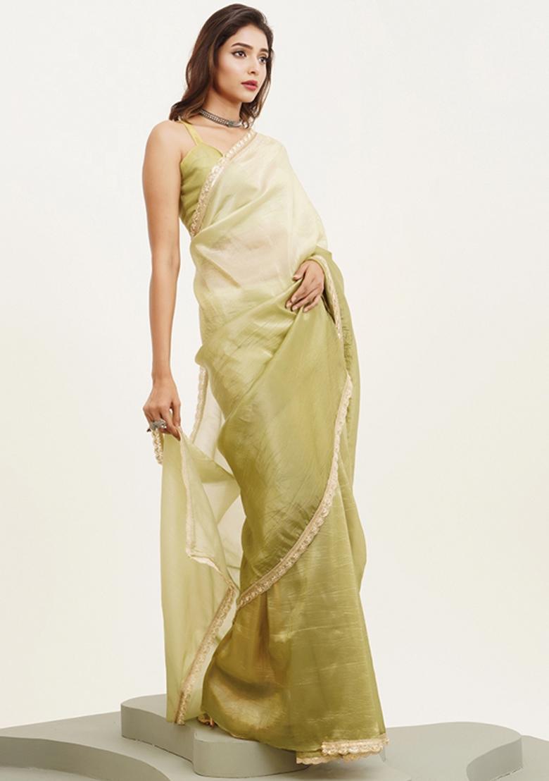 Green Embroidered Chiffon Saree Set