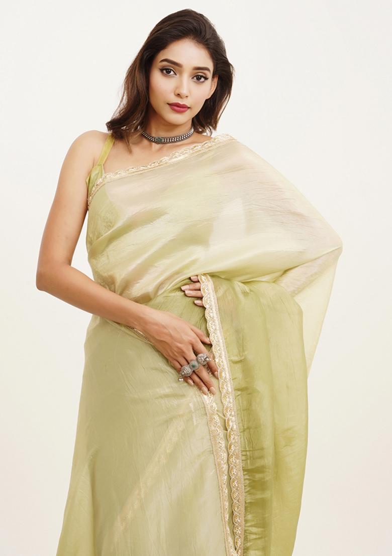 Green Embroidered Chiffon Saree Set