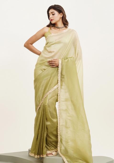 Green Embroidered Chiffon Saree Set