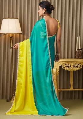 Blue Embroidered Chiffon Saree Set - Indya