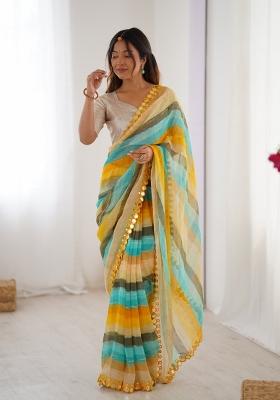Yellow Embroidered Chiffon Saree Set