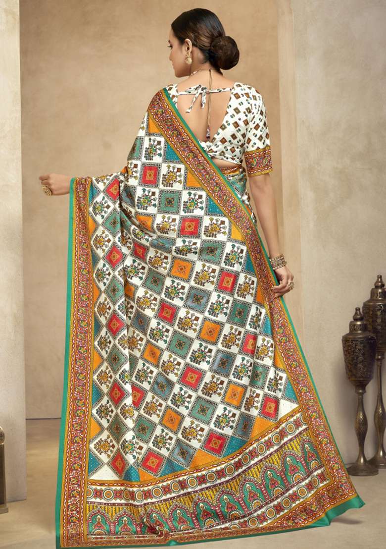Multi Embroidered Silk Saree Set - Indya
