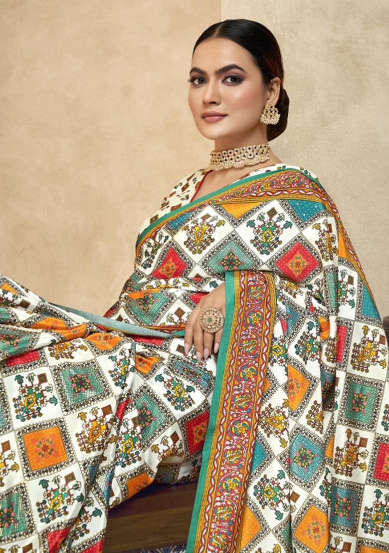 Multi Embroidered Silk Saree Set - Indya