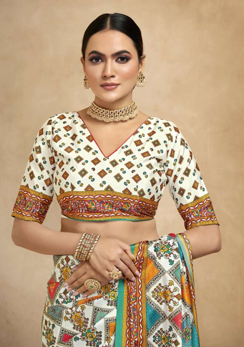 Multi Embroidered Silk Saree Set - Indya