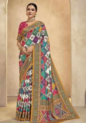 Multi Embroidered Silk Saree Set