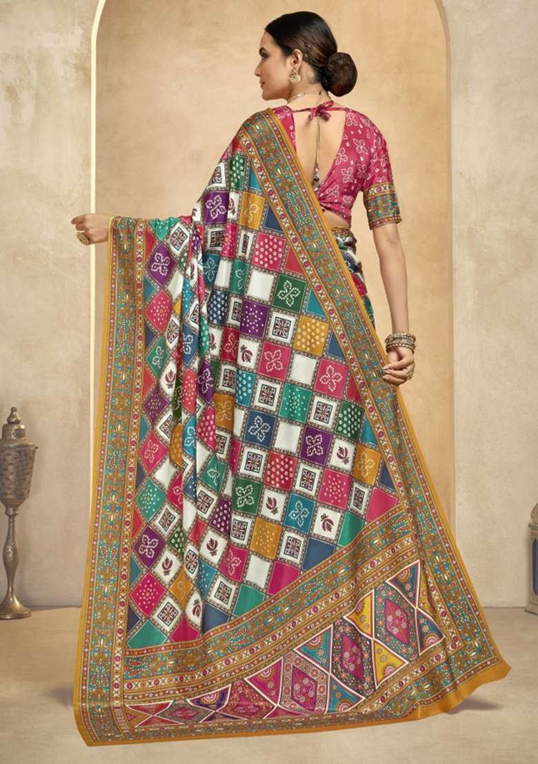 Multi Embroidered Silk Saree Set - Indya