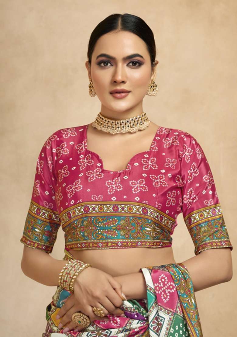 Multi Embroidered Silk Saree Set - Indya
