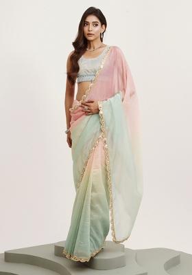Pink Embroidered Tissue Saree Set