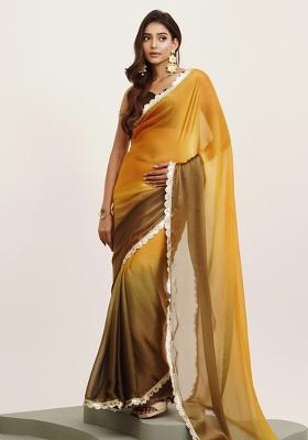 Yellow Embroidered Chiffon Saree Set