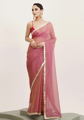 Pink Embroidered Tissue Saree Set