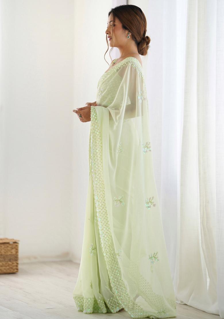 Green Embroidered Georgette Saree Set