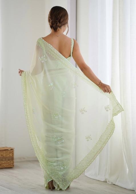 Green Embroidered Georgette Saree Set