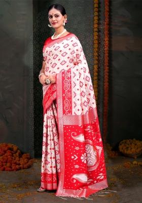 White Embroidered Cotton Saree Set