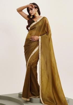 Green Embroidered Tissue Saree Set