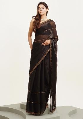 Black Embroidered Organza Saree Set
