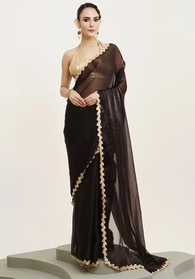 Black Embroidered Organza Saree Set