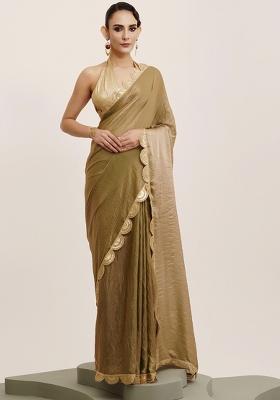 Green Embroidered Tissue Saree Set