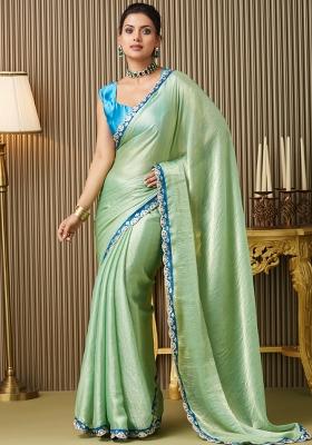 Green Embroidered Chiffon Saree Set