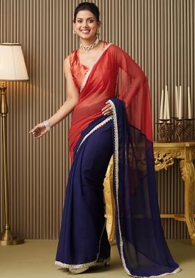 Blue Embroidered Chiffon Saree Set