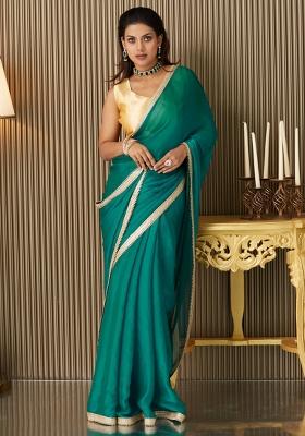 Blue Embroidered Chiffon Saree Set