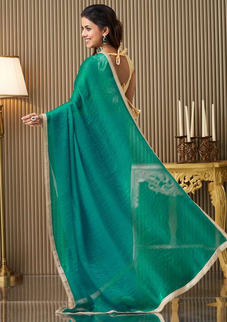 Blue Embroidered Chiffon Saree Set - Indya