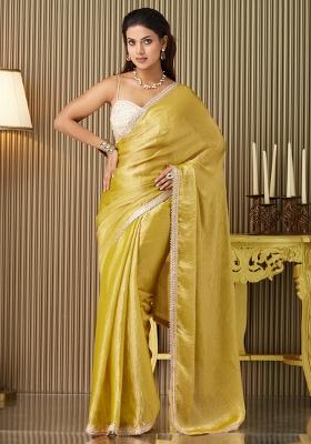 Gold Embroidered Chiffon Saree Set