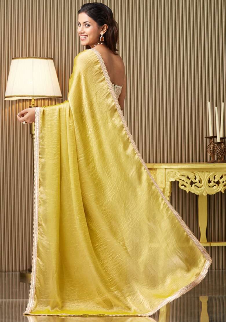Gold Embroidered Chiffon Saree Set - Indya