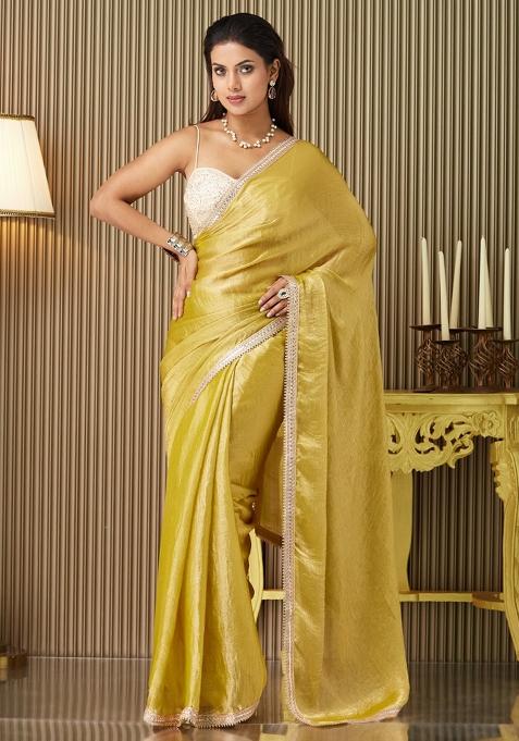 Gold Embroidered Chiffon Saree Set