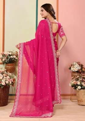 Pink Embroidered Organza Saree Set - Indya