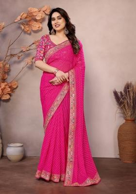 Pink Embroidered Georgette Saree Set