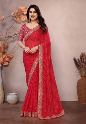 Maroon Embroidered Georgette Saree Set