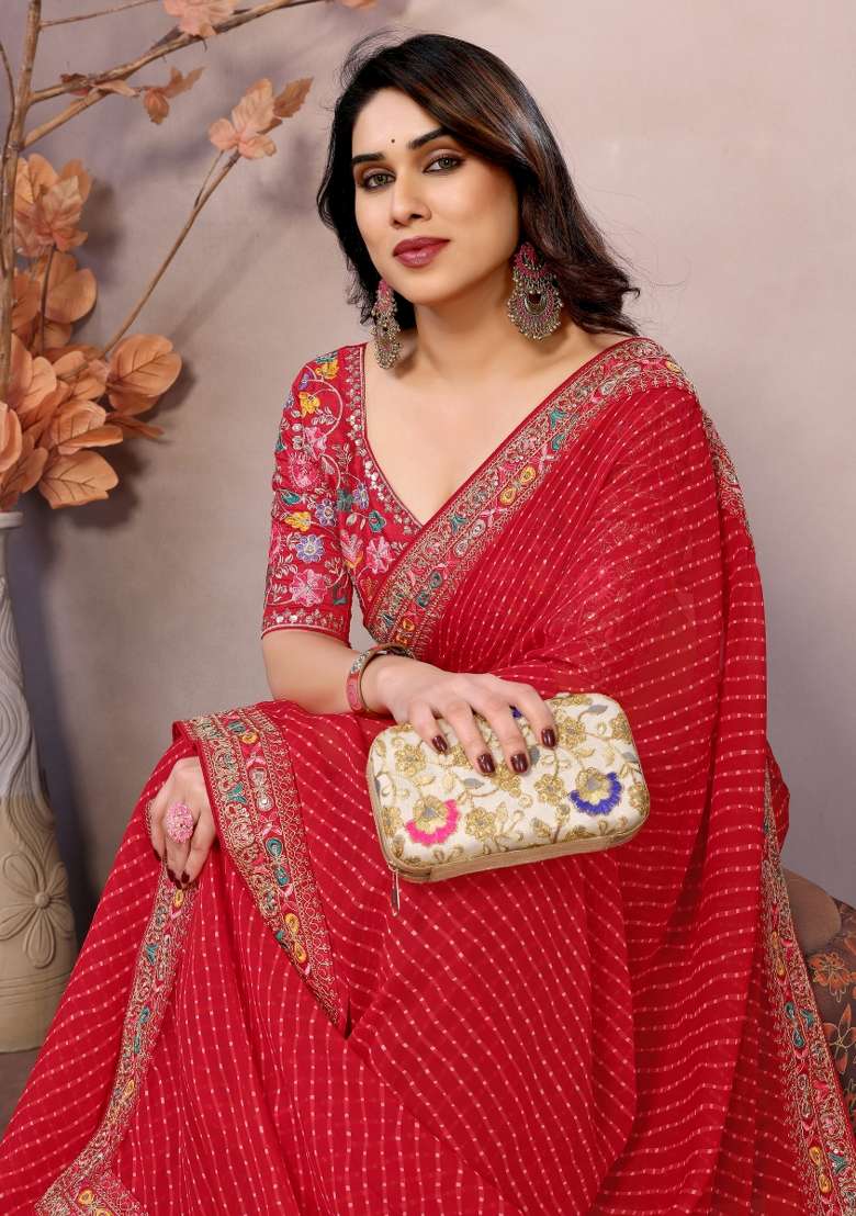 Maroon Embroidered Georgette Saree Set - Indya