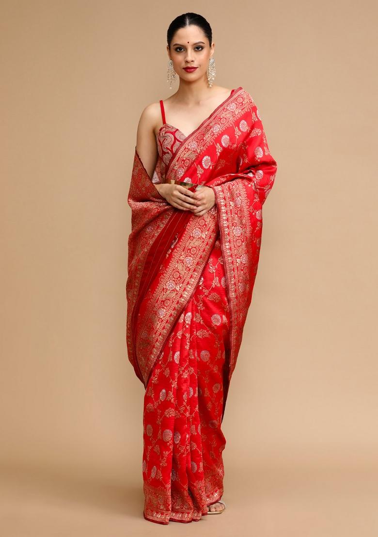 Red Embroidered Silk Saree Set